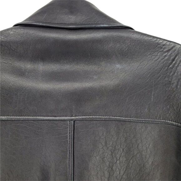 Vintage 90's Baracuta Black Grained Leather Button Down Blazer Jacket Sz S - Picture 5 of 16